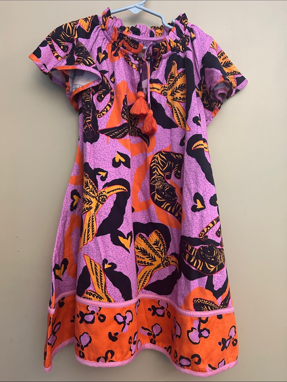 Girls Purple & Orange Floral Tassel Summer Dress